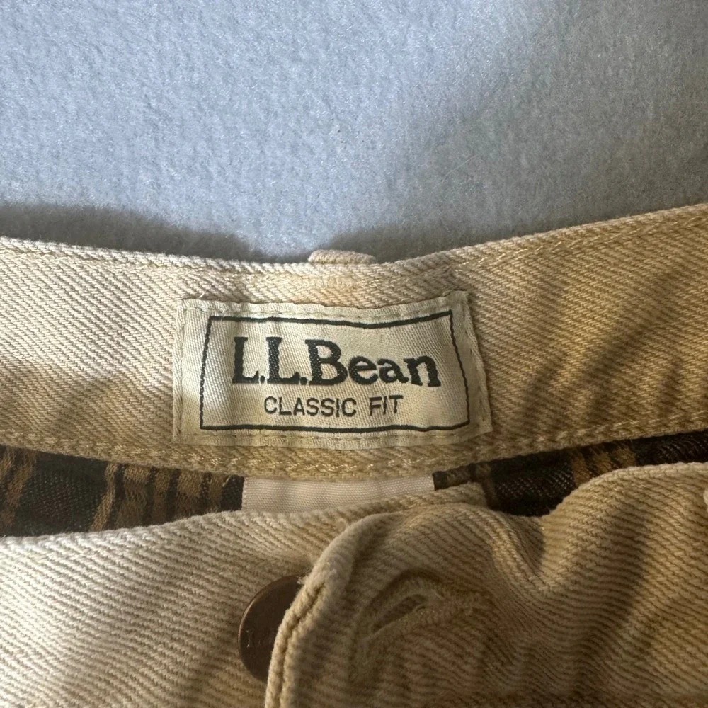 LL Bean Classic‎ Fit Flannel Lined Denim Pants Tan Khaki Mens 36x30 100220